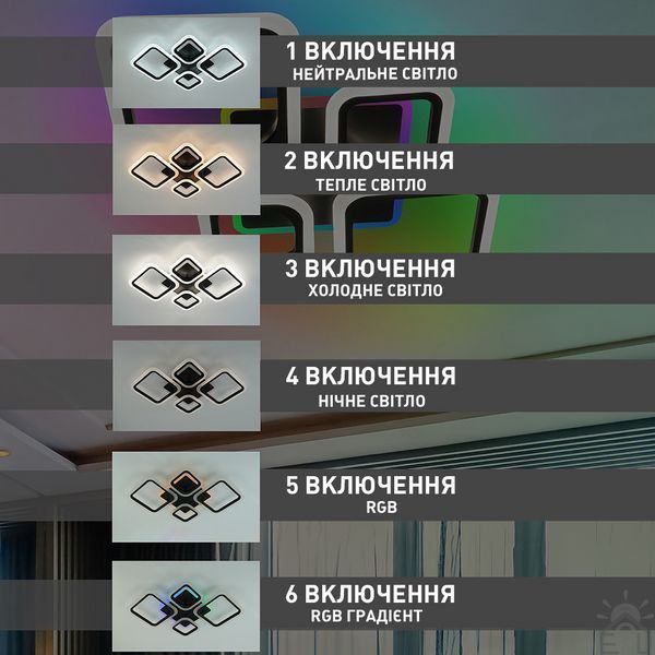 Смарт люстра з колонкою керована світлодіодна OVAL RGB MUSIC 5S 80 Вт 725x460x80 мм  10590 фото