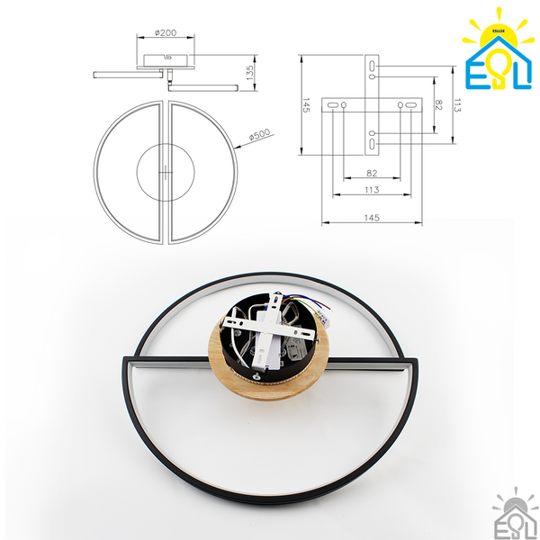 Управляемая светодиодная люстра WOODY 75W 2PR-APP-500x135-BLACK/WOOD-220-IP20 10219 фото