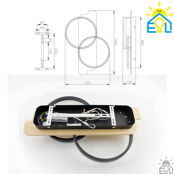 Керована світлодіодна люстра WOODY 80W 2R-APP-600x420x135-BLACK/WOOD-220-IP20 10220 фото