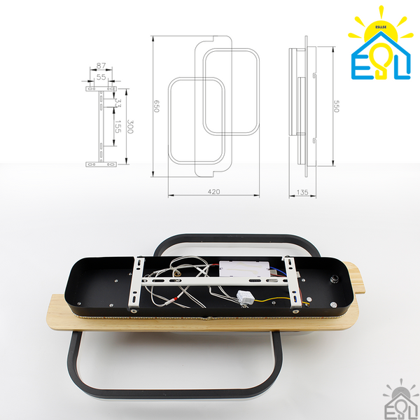 Управляемая светодиодная люстра WOODY 95W 2SQ-APP-650x420x135-BLACK/WOOD-220-IP20 10221 фото