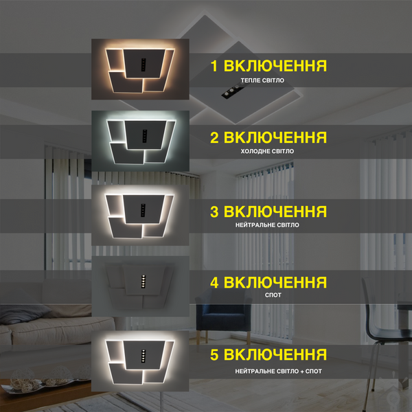 Управляемая светодиодная люстра STERREN 105W 3S 520×535×55-WHITE/BLACK-220-IP20 10435 фото