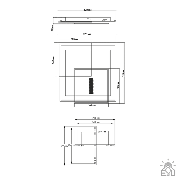 Керована світлодіодна люстра STERREN 105W 3S 520×535×55-WHITE/BLACK-220-IP20 10435 фото