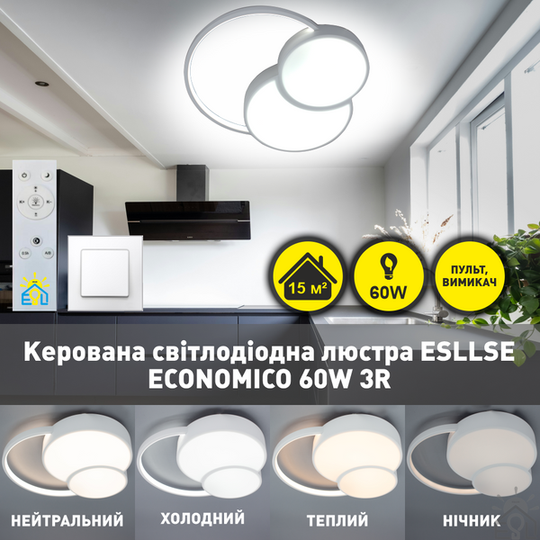 Керована світлодіодна люстра ECONOMICO 60W 3R 500×430×50-WHITE/WHITE-220-IP20 10439 фото