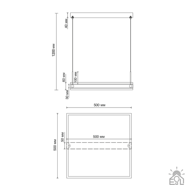 Керована світлодіодна люстра STELLA 100W S-APP-500x500x1200-GREY/WHITE-220-IP20 10308 фото