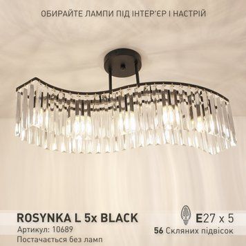 Люстра на 5 ламп ROSYNKA L 5xE27 660x295 мм Чорна 10689 фото