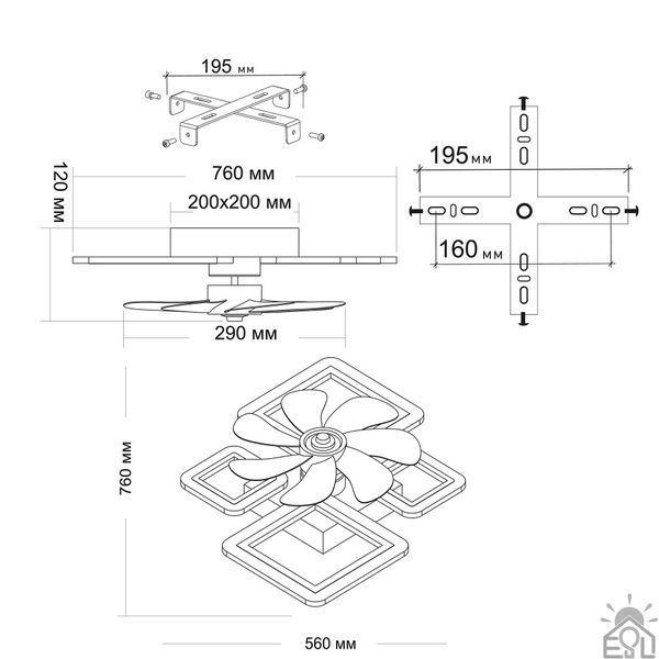 Смарт люстра з вентилятором керована світлодіодна FAN OVAL 70 Вт + 18 Вт 760x560x120 мм Бiла 10589-1 фото