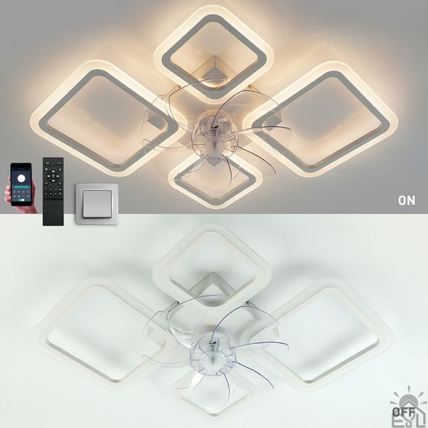 Смарт люстра з вентилятором керована світлодіодна FAN OVAL 70 Вт + 18 Вт 760x560x120 мм Бiла 10589-1 фото
