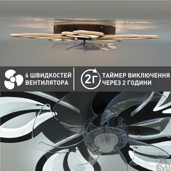Смарт люстра з вентилятором керована світлодіодна FAN ASTRA 85 Вт + 18 Вт 680x120 мм Чорна 10580-1 фото