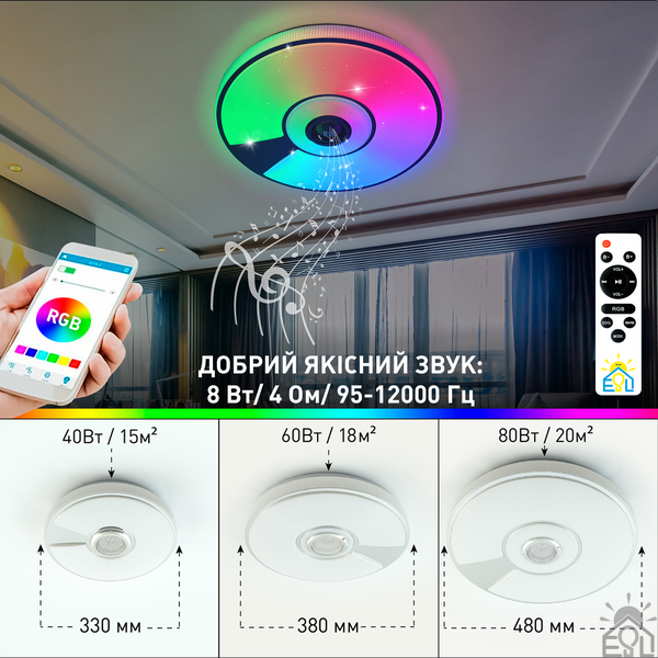 Управляемая МУЗЫКАЛЬНАЯ светодиодная люстра SONG RGB 80W R-SMART-480×75-WHITE/CHROME/SHINY-220-IP20 10453 фото