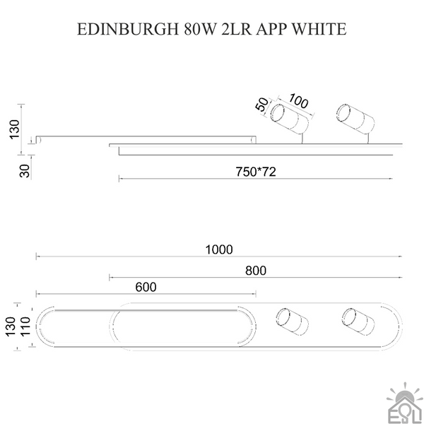 Управляемая светодиодная люстра EDINBURGH 70+4W-2LR APP-1000x160-WHITE/BLACK-220-IP20 10213 фото