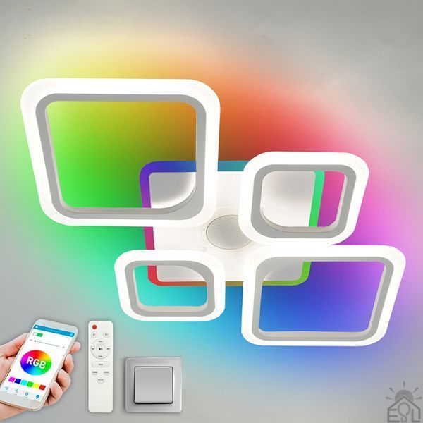 Смарт люстра з колонкою керована світлодіодна OVAL RGB MUSIC 5S 80 Вт 725x460x80 мм Бiла 10591-1 фото