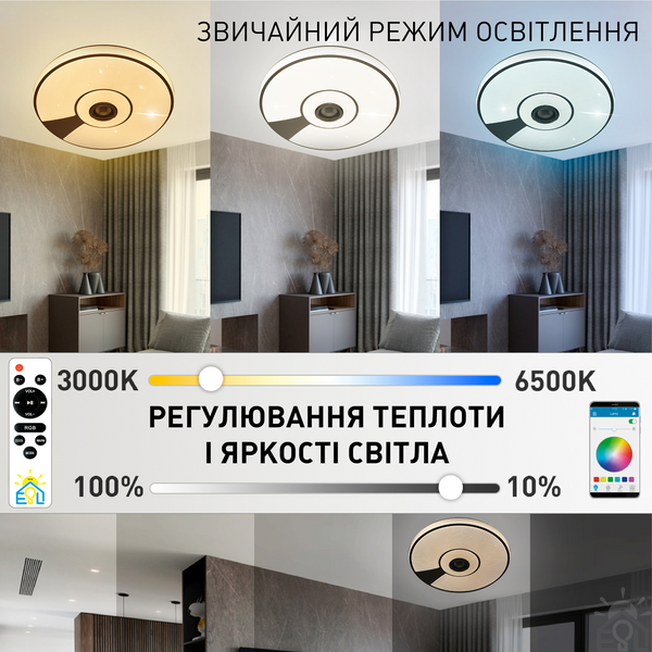 Смарт люстра музична керована світлодіодна SONG R RGB 80 Вт 480x75 мм Біла 10453-1 фото
