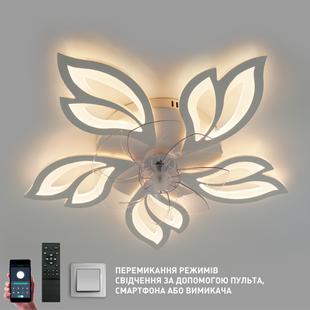 Управляемая светодиодная люстра с вентилятором FAN ASTRA 85W+18W 5F-APP-680×120-WHITE/CLEAR-220-IP20 10419 фото