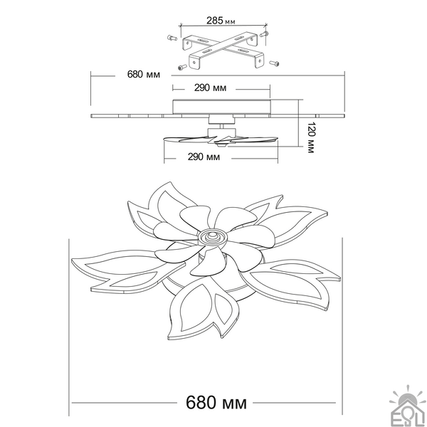 Керована світлодіодна люстра з вентилятором FAN ASTRA 85W+18W 5F-APP-680×120-WHITE/CLEAR-220-IP20 10419 фото