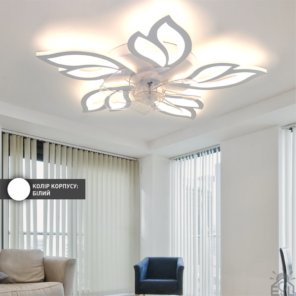 Керована світлодіодна люстра з вентилятором FAN ASTRA 85W+18W 5F-APP-680×120-WHITE/CLEAR-220-IP20 10419 фото