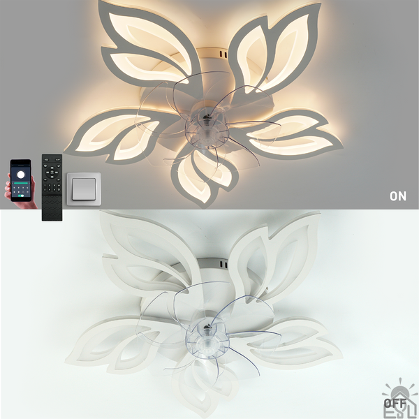 Керована світлодіодна люстра з вентилятором FAN ASTRA 85W+18W 5F-APP-680×120-WHITE/CLEAR-220-IP20 10419 фото