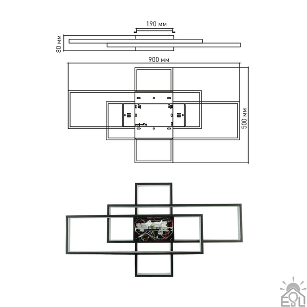 Керована світлодіодна люстра SVEN 123W 3S SMART 900x500x80-BLACK-220-IP20 10462 фото