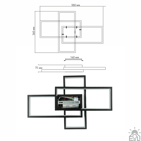 Керована світлодіодна люстра SVEN 70W 3S SMART 550x360x75-BLACK-220-IP20 10463 фото