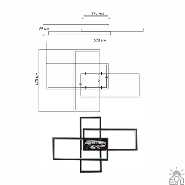 Керована світлодіодна люстра SVEN 85W 3S SMART 690x470x85-BLACK-220-IP20 10464 фото