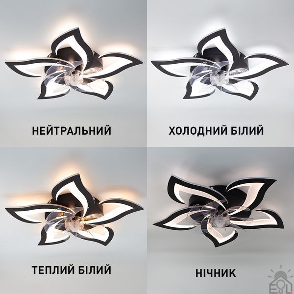 Смарт люстра з вентилятором керована світлодіодна FAN ELLA 72 Вт + 18 Вт 680x120 мм Чорна 10581 фото