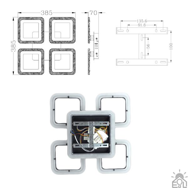 Керована світлодіодна люстра ROOM RGB 70W 4S SMART 385×385×75-BLACK-220-IP20 10471 фото