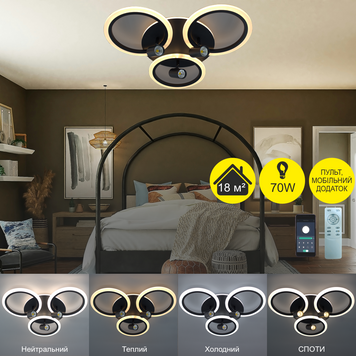 Смарт люстра керована світлодіодна SONNE DOWNLIGHT 3LR 70 Вт 582&times;115 мм Чорна 10421 фото