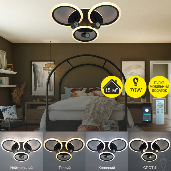 Управляемая светодиодная люстра SONNE DOWNLIGHT 70W 3LR-APP-582×115-BLACK/WHITE-220-IP20 10421 фото