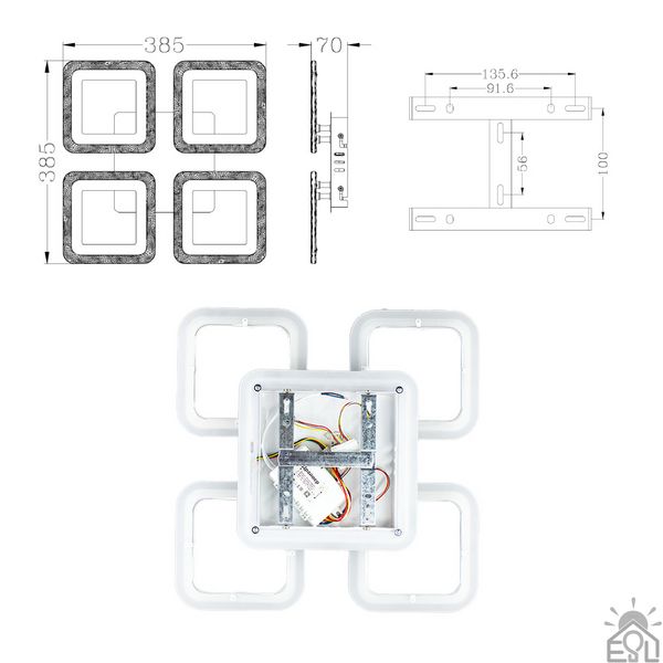 Керована світлодіодна люстра ROOM RGB 70W 4S SMART 385×385×75-WHITE-220-IP20 10472 фото