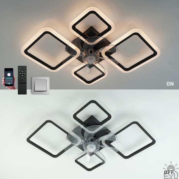 Смарт люстра з вентилятором керована світлодіодна FAN OVAL 70 Вт + 18 Вт 760x560x120 мм Чорна 10588 фото